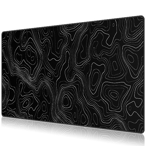 JIALONG Gaming Mouse Pad, Large Desk Pad, Office Desk Mat with Anti-Slip Base, Anti-wear Personalized Design, Mousepad with Black Topographic 35.4 x 15.7 inches