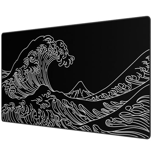 JIALONG Large Gaming Mouse Pad with Stitched Edges, Extended Mousepad with Smooth Cloth Surface, Non-Slip Base, Desk Mat for Gamer, Office & Home, 900x400mm Black