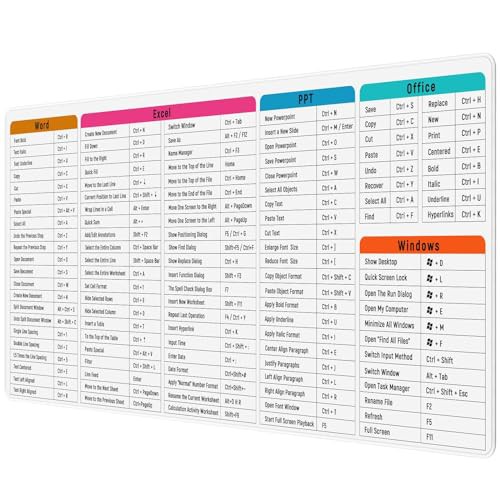 JIALONG Large Gaming Mouse Pad with White Excel Shortcuts, Mouse Mat Large Desk Mat with Anti-Slip Base, Keyboard Pad for Desk Office Accessories, Gaming and Computer