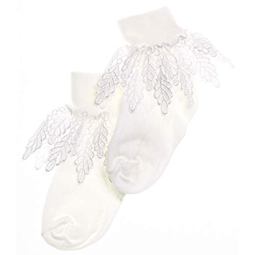 Cachet Kids Guipure Lace Leaves Frills White Frilly Socks For Baby, Toddler And Young Girls Upto 9 Years