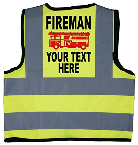 Fireman PERSONALISED WITH NAME Red Engine Baby/Children/Kids Hi Vis Safety Jacket/Vest Sizes 0 to 8 Years Optional Personalised On Front