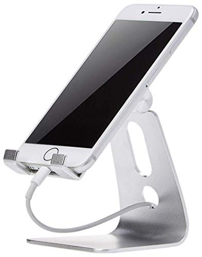Amazon Basics Adjustable Aluminum Phone Stand for Cell Phones, iPhone and Android, 8.1 x 7.6 x 9.9 cm, Silver