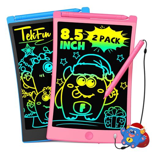 TEKFUN 2 Pack LCD Writing Tablet, 8.5inch Colorful Drawing Tablet for Kids, Erasable Writing Drawing Board with Lanyard, Learning Toys Gifts for 3 4 5 6 7 Years Old Boys Girls Toddlers 