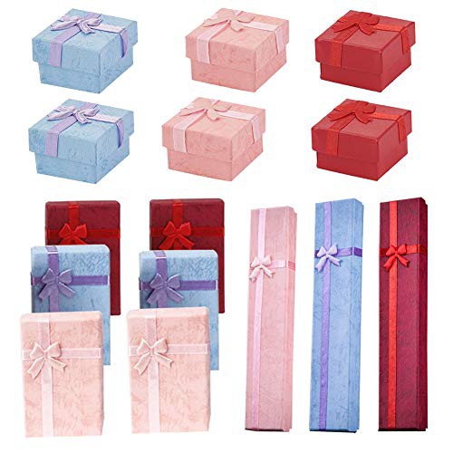 15pcs Gift Box with Lid Square Long Rectangular Paper Jewelry Gifts Boxes with Bow-knot for Jewelry Display-rings, Small Watches, Necklaces, Earrings, Bracelet Gift Packaging Box 