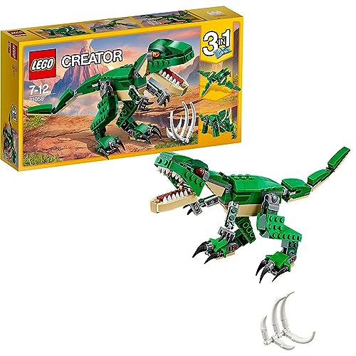 LEGO 31058 Creator Mighty Dinosaurs Toy, 3 in 1 Model, T. rex, Triceratops and Pterodactyl Dinosaur Figures, Gifts for 7-12 Year Old kids, Boys & Girls