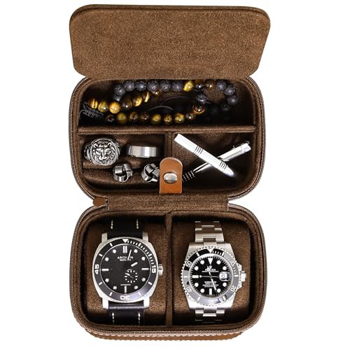 ROTHWELL 2 Watch Travel Case Storage Organizer for 2 Watches | Tough Portable Protection w/Zipper Fits All Wristwatches & Smart Watches Up to 50mm