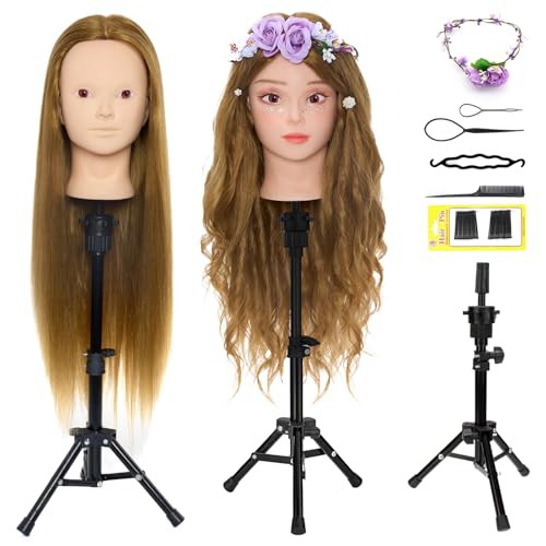 Neverland Beauty & Health 24" 50% Real Human Hair Hairdressing Cosmetology Mannequin Manikin Training Training Head With Tripod Adjustable