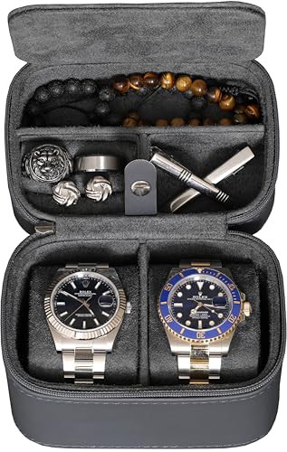ROTHWELL 2 Watch Travel Case Storage Organizer for 2 Watches | Watch Case for Men and Women | Tough Portable Protection w/Zipper Fits All Wristwatches & Smart Watches Up to 50mm 