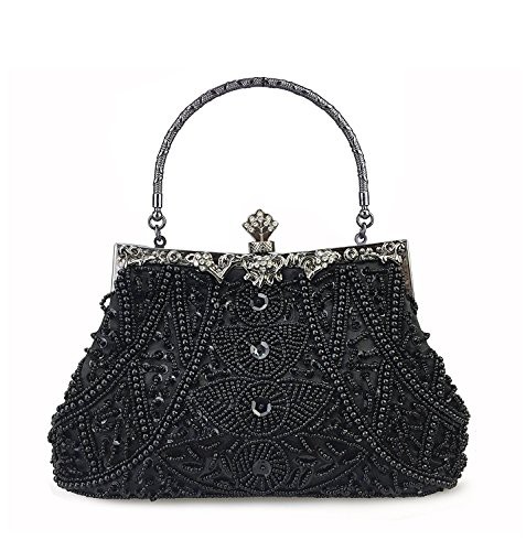 HONGCI Glitter Fashion Beaded Sequin Pearl Clutch Bag for Women - Vintage Beaded Evening Bag, Bridal Bag, Clutch Handbag for Wedding, Party, Prom 