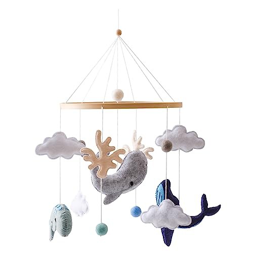 let's make Baby Mobile Wooden with Balls, Marine Animal Bed Bell Wind Chime, Mobile for Boys and Girls, Fresh Home Decoration Gift