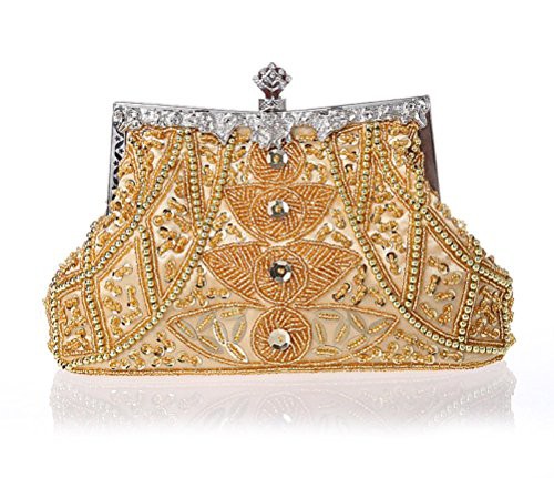 HONGCI Glitter Fashion Beaded Sequin Pearl Clutch Bag for Women - Vintage Beaded Evening Bag, Bridal Bag, Clutch Handbag for Wedding, Party, Prom 