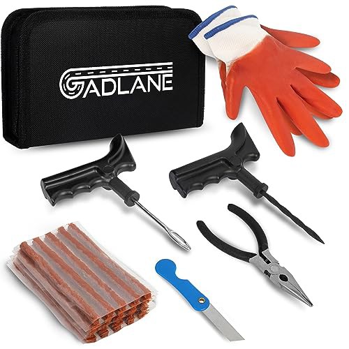 GADLANE Tubeless Tyre Puncture Repair Kit - 7pc Flat Tyre Repair Kit for Car, Motorcycle, Truck, ATV, Jeep, Tractor & More - Tubeless Car Tyre Puncture Repair Kit - Car Emergency Kit Tyre Repair