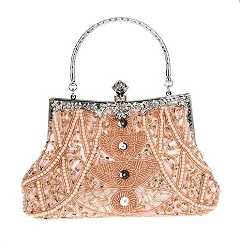 HONGCI Glitter Fashion Beaded Sequin Pearl Clutch Bag for Women - Vintage Beaded Evening Bag, Bridal Bag, Clutch Handbag for Wedding, Party, Prom 