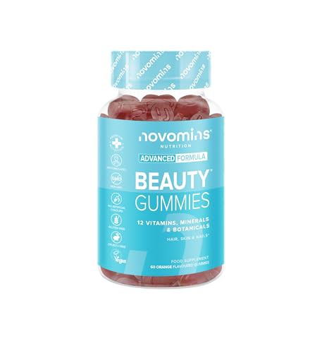 Novomins Hair Skin and Nails Vitamins - Hair Vitamins - Zinc, Vitamin C, A, E - Gluten-Free Biotin Gummies - 60 Biotin Hair Growth Gummies - Thicker Hair & Stronger Nails - Vitamins for Women & Men