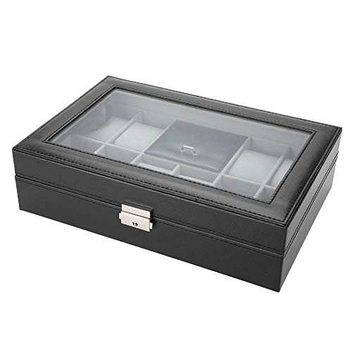 8 Slots Watch Storage Case, PU Leather Women's Watch Storage Box Jewelry Organizer Case with Stylish Design, Perfect for Home Storage, Jewels and Retail Store Display, 11.8x8.3x3.1inch