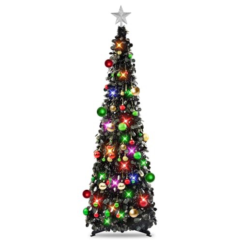 MACTING Christmas Tree, 5ft Collapsible Pop up Christmas Tinsel Tree with Stand Tinsel Coastal Artificial Christmas Trees for Xmas Indoor Outdoor Decor 