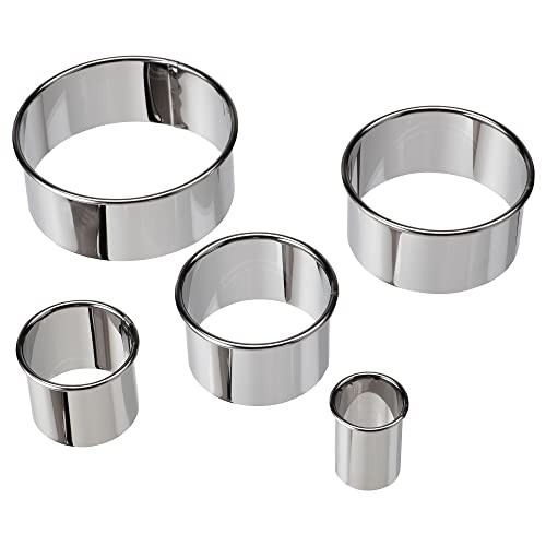Set of 5 Stainless Steel Cookies Cutter Set Round Shape Biscuit Cake Decorations Cupcakes Cases Metal Molds for Kitchen Halloween Christmas Circle Biscuit Cutters for Making Donut Pies