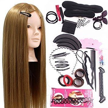 Neverland Beauty 24 inch 60% Real Human Hair Training Head Hairdressing Cosmetology Mannequin Head With Makeup Function + Braid Set