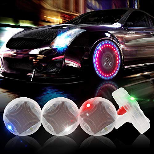 KaiDengZhe 4PCS Solar Car Tire Wheel Lights LED Car Wheel Tire Air Valve Cap Light with Motion Sensors Flashing Colorful LED Gas Nozzle Cap Tire Light Use for Car Motorcycles Bicycles