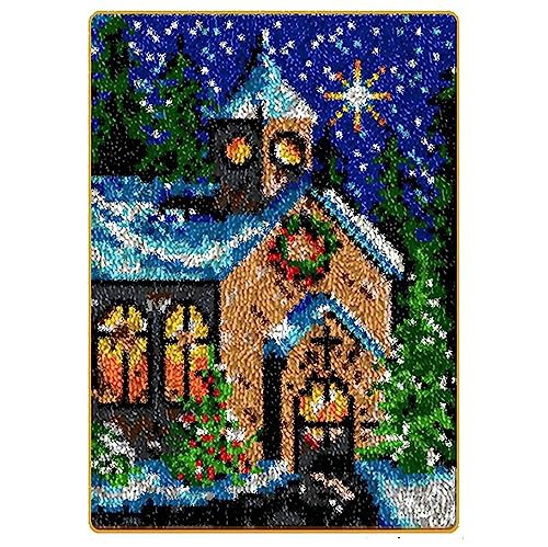 MIAOLLUN Christmas Latch Hook Kit for Adults Kids, Church DIY Crochet Yarn Rugs Hooking Craft Needlework Kit with Color Preprinted Pattern for Home Decoration Festival Gift 20X15inch, 321-978-213