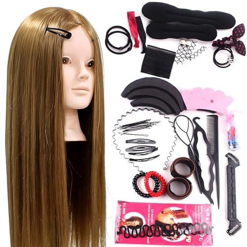 Neverland Beauty 24 inch 60% Real Human Hair Training Head Hairdressing Cosmetology Mannequin Head With Makeup Function + Braid Set