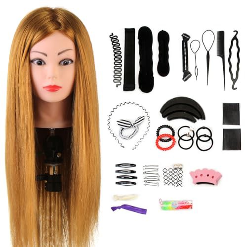 Styling Head Neverland Beauty 24 Inch 60% Real Human Hair Hairdressing Training Head Practice Mannequin Head With Free Clamp + Hair Styling Braid Set