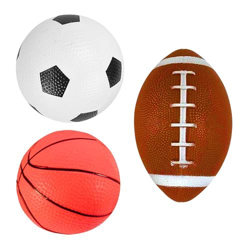 ADEPTNA Soft Inflated Mini Sports Balls Pack of 3 - American Football Rugby Balls Football and Basketball – Indoor Outdoor Soft Toys Children's Activities Fun
