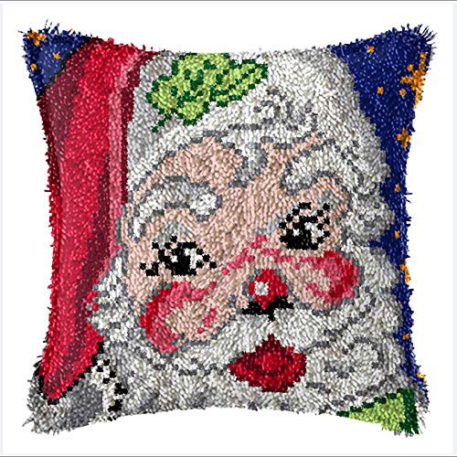 MIAOLLUN Latch Hook Kit, Christmas Latch Hook Kits for Adults DIY Decorative Pillowcase Embroidery Cross Stitch Arts Craft for Home Sofa Furniture 17X17inch