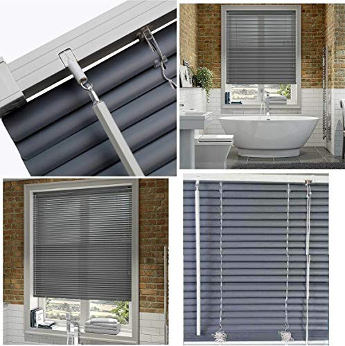 Optimal Products PVC Window Venetian Blinds Strong Trimmable Easy Fit Child Safe Home Office Blind Black Cream White Silver Teak And Natural 