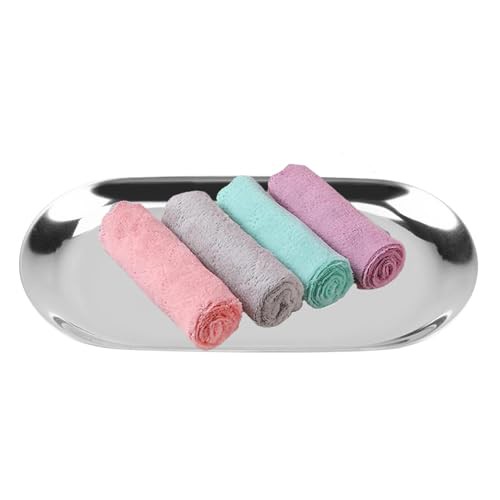 HERCHR Silver Oval Stainless Steel Trinket Tray,Serving Tray,Bathroom Tray,Oval Towel Tray Cosmetics Jewelry Organizer Fruit Cake Plate Silver Snack Tea Key Tray Candle Plates,7.1x3.2inch