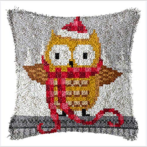 MIAOLLUN Latch Hook Kit, Christmas Latch Hook Kits for Adults DIY Decorative Pillowcase Embroidery Cross Stitch Arts Craft for Home Sofa Furniture 17X17inch