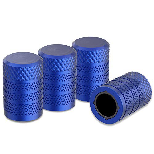 CKAuto Tire Valve Stem Caps, Blue, 4 pcs/Pack, Anodized Aluminium Tire Valve Cap Set, Corrosion Resistant, Universal Stem Covers for Cars Trucks Motorcycles SUVs and Bikes 