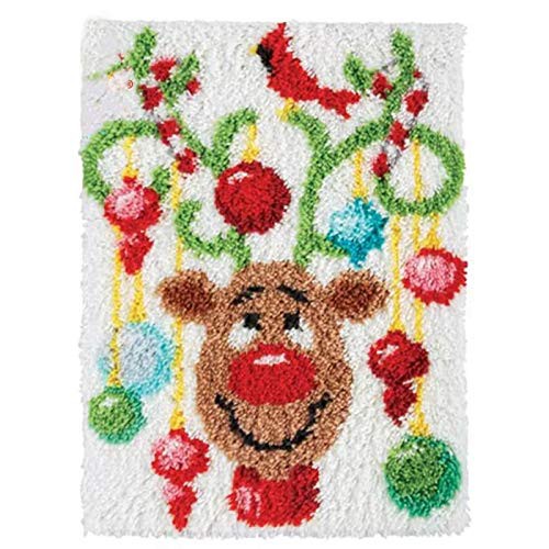 MIAOLLUN Latch Hook Kit, Reindeer Christmas Pattern DIY Rug Crochet Yarn Kits, Embroidery Decoration 20.4" X 15" 