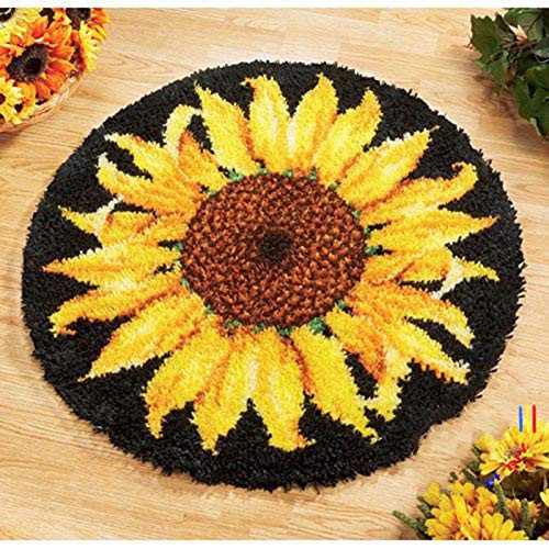 MIAOLLUN Latch Hook Rug Kit, Sunflower Pattern Printed Canvas DIY Rug Crochet Yarn Kits, Embroidery Decoration 20.4" X 20.4" 