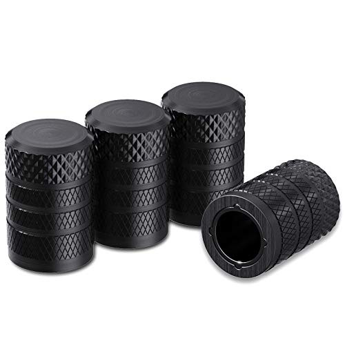 CKAuto Tire Valve Stem Caps, Black, 4 pcs/Pack, Anodized Aluminium Tire Valve Cap Set, Corrosion Resistant, Universal Stem Covers for Cars Trucks Motorcycles SUVs and Bikes 