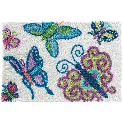 MIAOLLUN Latch Hook Kit, Hook Carpet Set with Pattern Printed, Butterfly DIY Crochet Yarn Rug Embroidery Shaggy 20.4X15inch/52X38CM