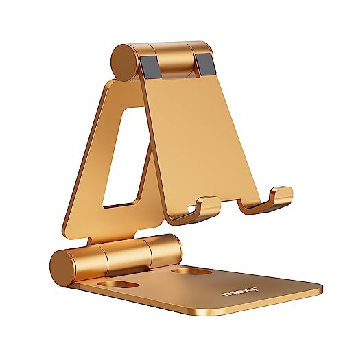 NULAXY Mobile Phone Stand for Desk, Fully Foldable Adjustable Phone Holder Dock Compatible with iPhone 14 13 12 11 Pro Xs Xs Max Xr X 8, HUAWEI, Galaxy, Nintendo Switch, All Phones - Orange