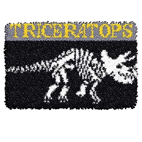 MIAOLLUN Latch Hook Kits for Adults Kids 3D Dinosaur Pattern Printed Canvas Crochet Needlework Craft Rug Cushion Mat Tapestry 20.5X15 Inch, Triceratops