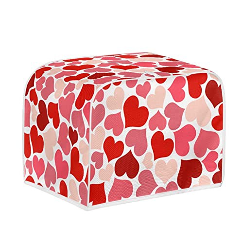 Kuiaobaty Pink Red Hearts Print Toaster Covers 4 Slice Dust Protection Toaster Bags with Hook, Protective Cover for Bread Machine