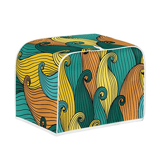 Kuiaobaty Novelty Spiral Art Cover for Toaster 2/4 Slice, Teal Yellow Washable Bakeware Protector, Anti Fingerprint Protection