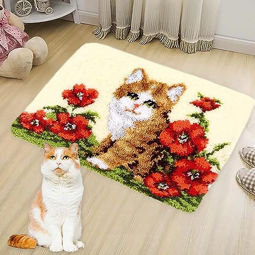 MIAOLLUN Latch Hook Kit Rug, Latch Hook Kits Cat with Pre-Printed Pattern for Adults and Kids 52X38cm/20.4 Inch X15 Inch