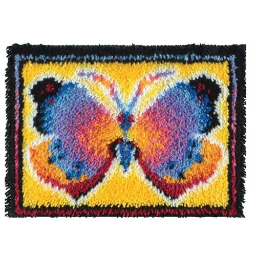 MIAOLLUN Latch Hook Kits Rug, Latch Hook Kits 3D Printed Canvas Home Decor for Carpet Embroidery Butterfly, 52X38cm/20.4 Inch X15 Inch