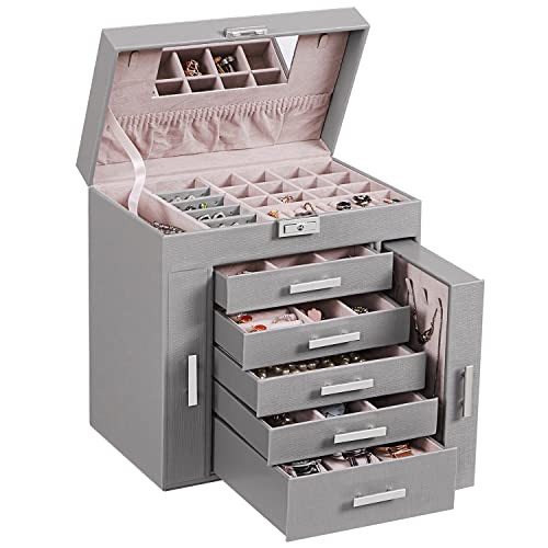 ANWBROAD Jewellery Box Large 6-Tier Jewellery Organiser Box for Women Jewellery Drawer Organiser Necklaces Rings Earrings Watches Storage Box JJB008H