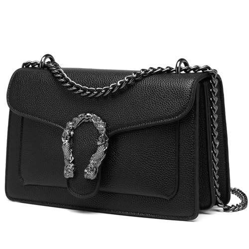 Travistar Leather Crossbody Bags for Women - Small Crossbody Purse Black Purses for Women Trendy Shoulder Bag Designer Handbags Cross Body Bag Clutch Purses Chain Purse Satchel Purses Evening Bag