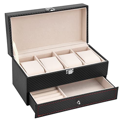 Watch Boxes 4 Slot Watch Storage Box Watch Display Case Watch Holder for Men Watch Stand Storage with Removable Watch Pillows Jewellery Box for Women Jewelry Collection Case for Bracelet Rings Brooch