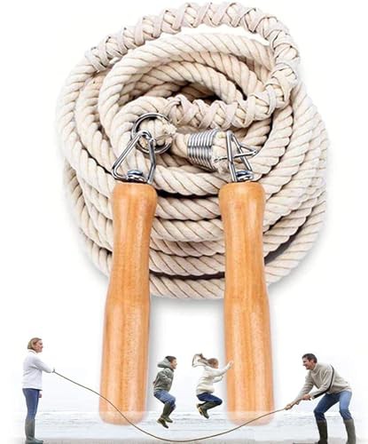 LeapBeast Groups Rope Skipping, Multiplayer Rope Skipping Best Team Long Jump Rope with Wooden Handle for School Sport and Outdoor Activity 5Meters -7Meters -10Meter