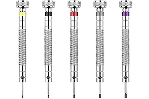 Juliyeh 5 Pcs Precision Screwdriver Set Watchmakers Screwdrivers Reversible Blade Screwdriver for Watch Eyeglasses Jewelry Repair, 