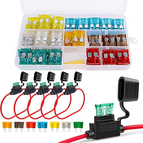 RUNCCI-YUN Car Fuses Kit, 120 Pcs Standard Blade Fuse ATM/ATC/ATO Fuse Replacement Kit -5A 7.5A 10A 15A 20A 25A 30A+5Pcs Car Fuses Holder+Auto Fuse Puller,for Car/RV/Truck/Motorcycle/Boat