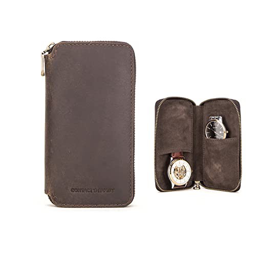 Vintage Genuine Leather Watch Storage Pouch, 2-Slot Storage Organizer Portable Travel Protective Bag Case for Men Women Wristwatch Jewelry