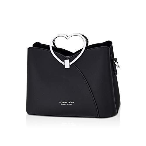 NICOLE & DORIS Fashion Handbag for Women Top Handle Bag PU Leather Messenger Bag Waterproof Shoulder Bag Ladies Crossbody Bag with Heart Shaped Handle Black